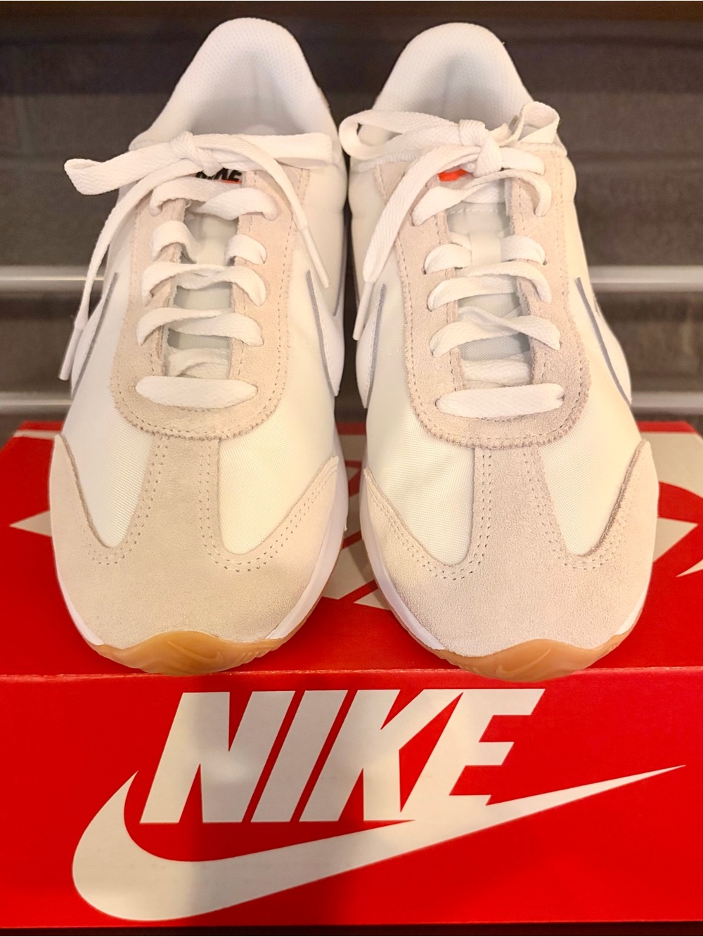 Nike White and Cream Retro-Style Sneakers with Gum Outsole